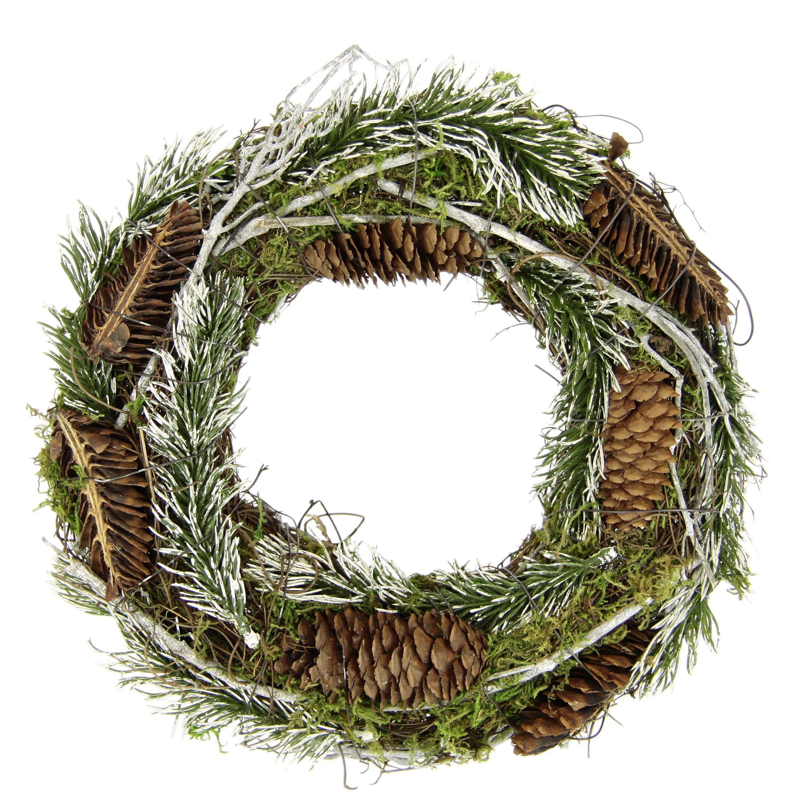 Natur Kranz mit Moos Tannenzweige Zapfen Reisig 25cm Weihnachtskranz Dekokranz Kranz Adventskranz Türkranz Weihnachtsdeko Weidenkranz Blumenkranz Rattankranz Kerzenkranz Kränze Rohling Tischdeko