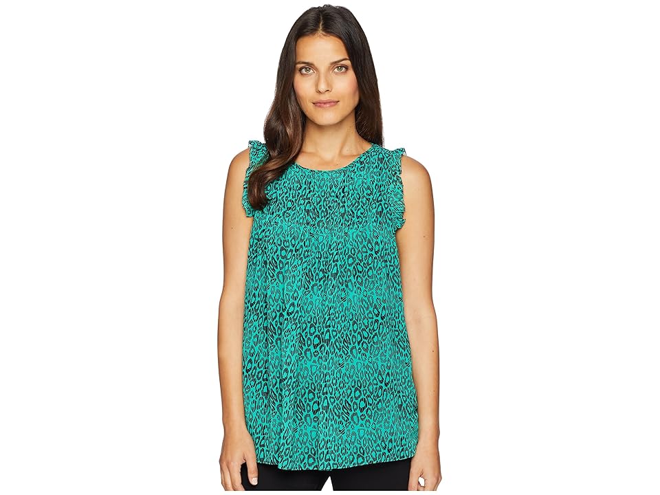 

MICHAEL Michael Kors Wavy Leopard Pleated Top (Aqua/Black) Women's Clothing
