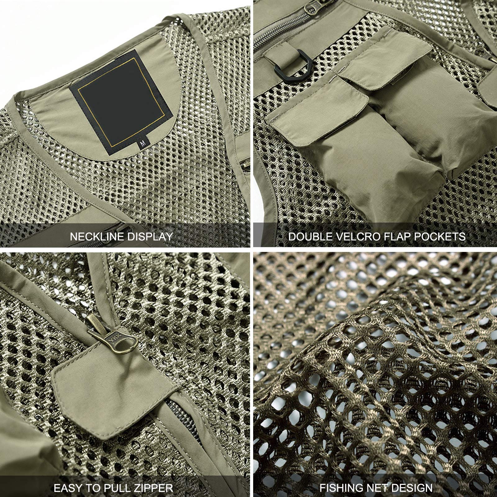 Chaleco de Pesca Tapas sin Mangas de los Hombres del Multi-Bolsillo Aire Libre Chalecos Transpirables con Tela de Malla Ligera para Viajeros, Deportes, Senderismo y Caza,Negro,3XL