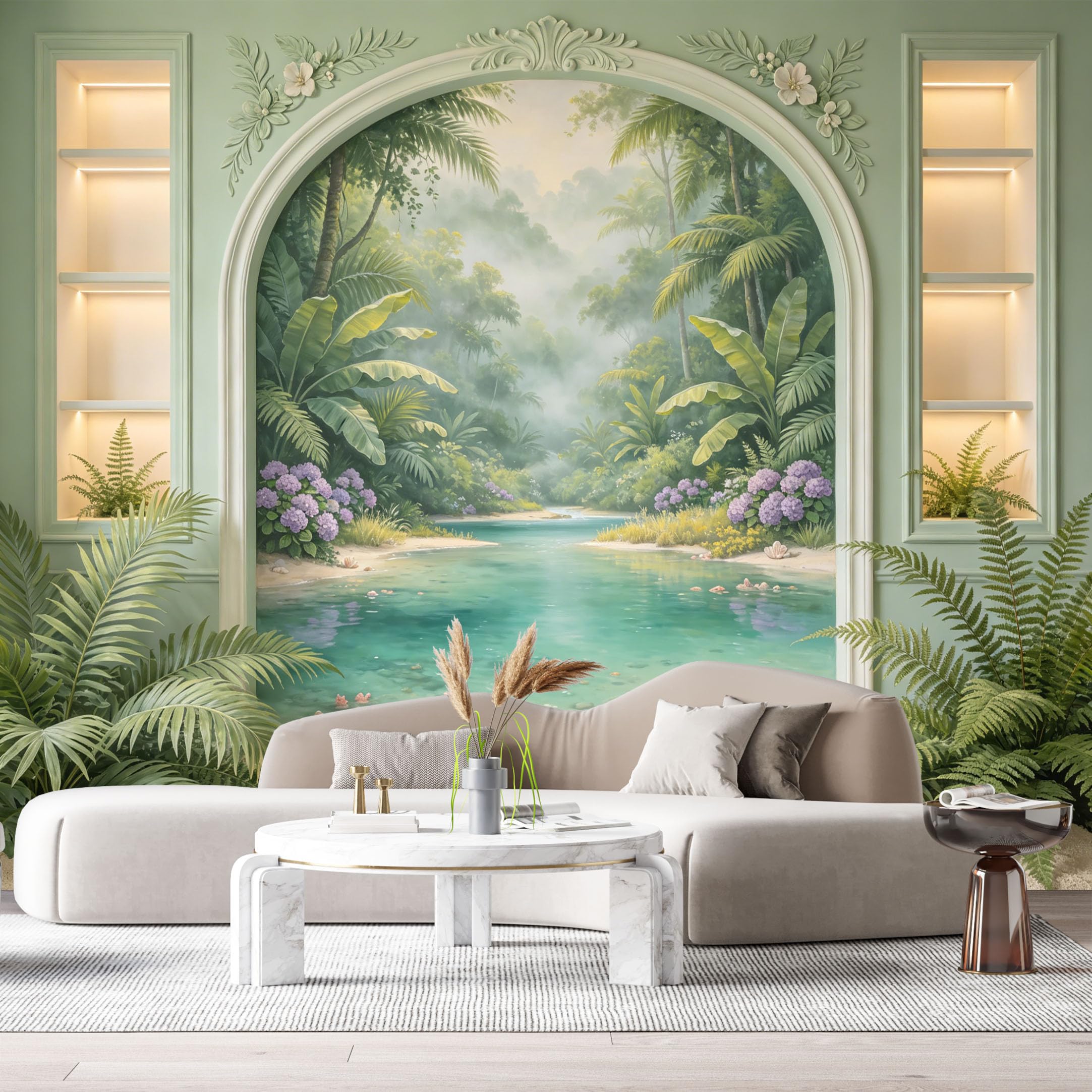 Custom Size Wall Murals Tropical Lake Coastal Landscape 3D Trompe L'Oeil SelfAdhesiveWall Fabric Removable Wallpaper Wall Decor for Living Room Bedroom Bathroom