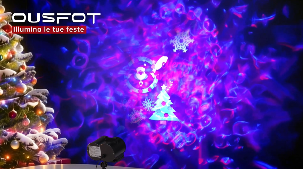 Proiettore Luci Natalizie E Halloween 2 In 1 Con Onda D'Acqua E 16 Motivi - Perfetto Per Decorazioni Estere Ed Interne Con Telecomando E Timer