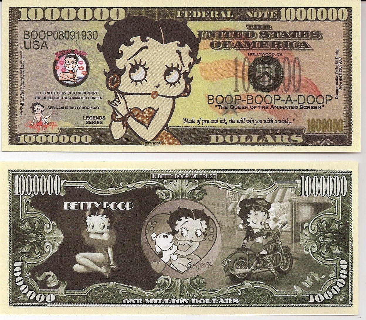 Betty Boop $Million Dollar$ Novelty Bill Collectible