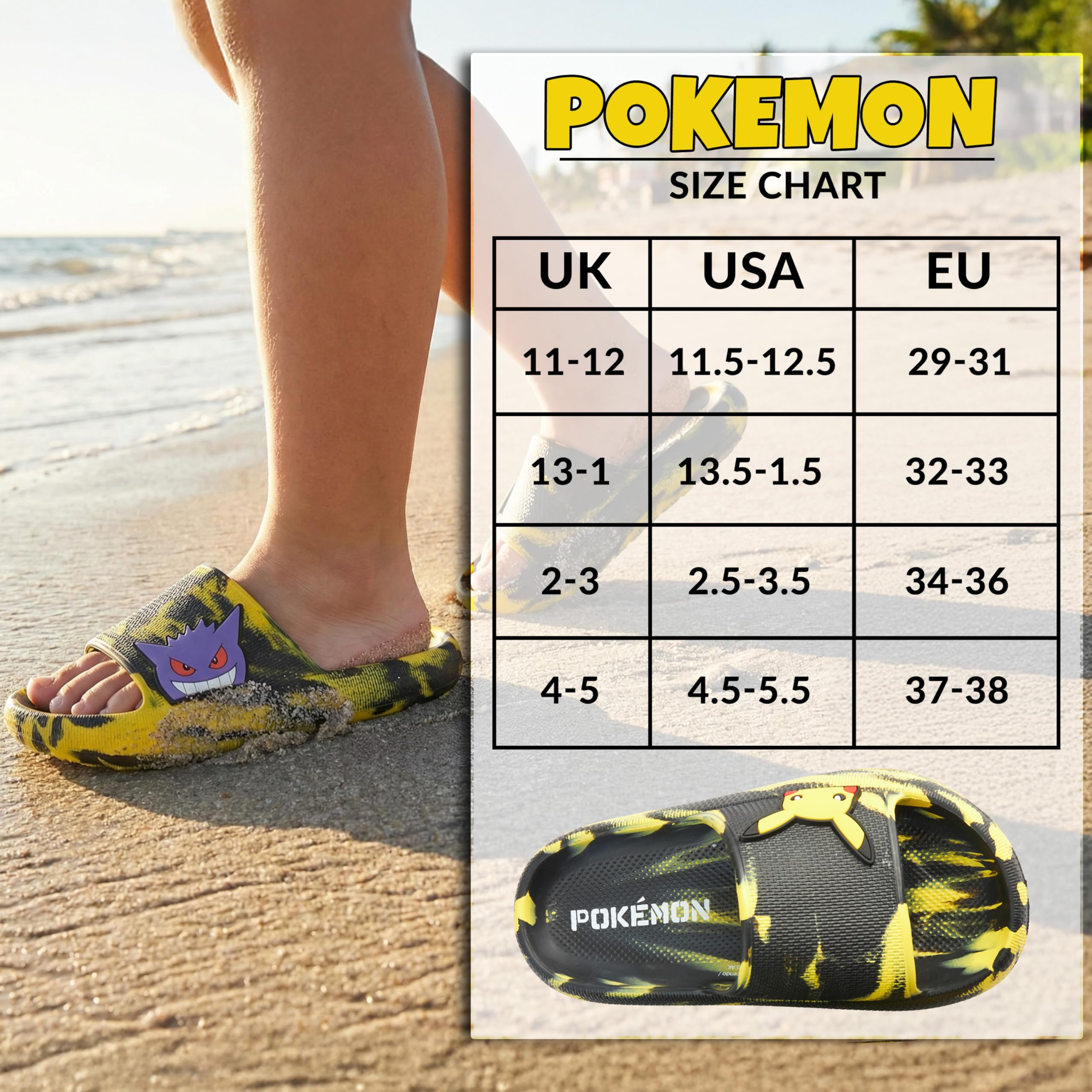 Get Trend Pokemon Pikachu | Ectoplasma | Ronflex Claquette Garcon, Été Chaussons Enfant et Ados, Sandales Plage, Piscine, Comfy Idee Cadeau