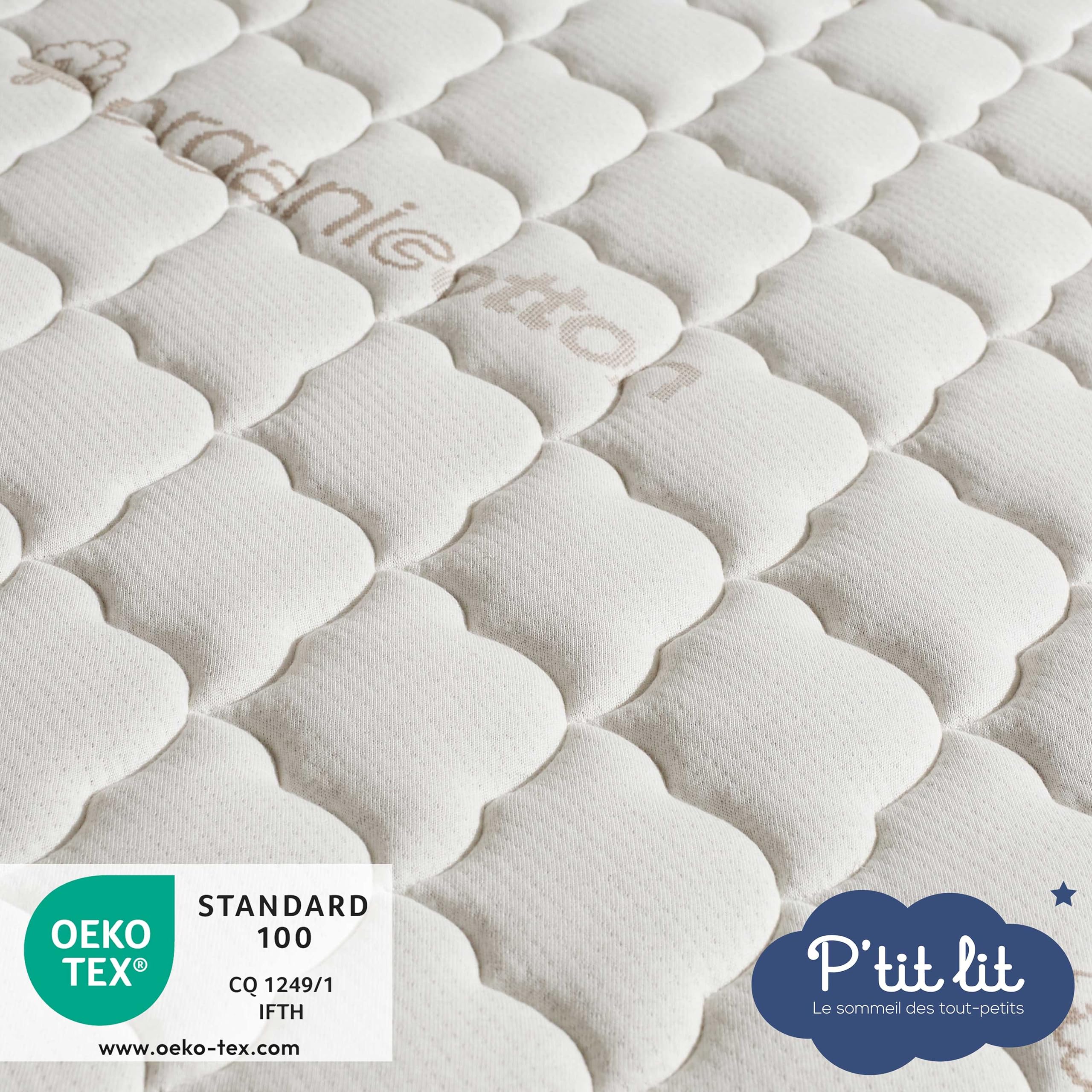 P'tit Lit - Babymatratze aus Bio-Baumwolle | 60x120 cm | 100 % Baumwolle: Natürliches Material pflanzlichen Ursprungs | Ohne chemische Behandlung | Abnehmbar | OekoTex® | Dicke bis zu 10 cm