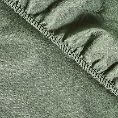 Miniatura 5 de JELLYMONI Juego de sábanas de bolsillo profundo, 100 % algodón lavado, color verde, tamaño matrimonial, 1 sábana bajera, 1 sábana encimera y 2