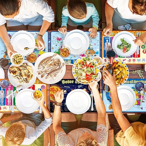 Miniatura 6 de Patelai 4 manteles individuales infantiles para mesa de comedor, preescolar, aprendizaje, antideslizante, lavable, reutilizable, plástico, para