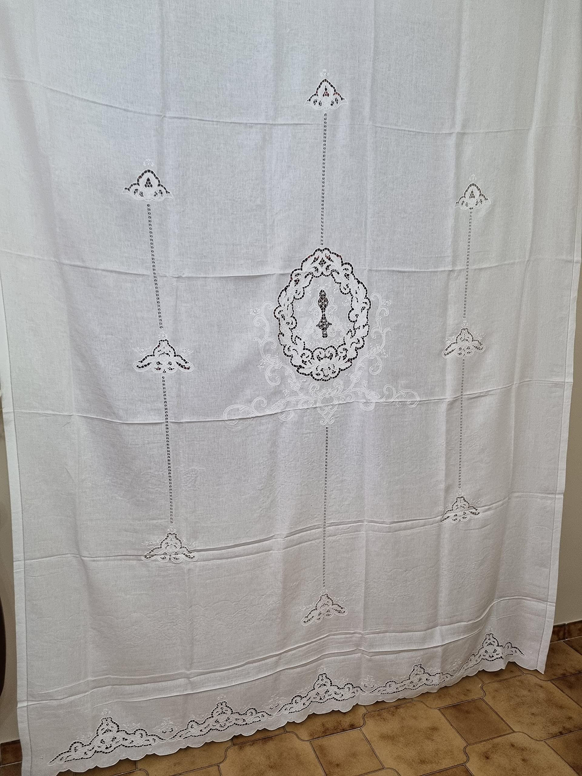 Preciosa cortina de lino puro bordado tallado a mano, 210 x 300 cm