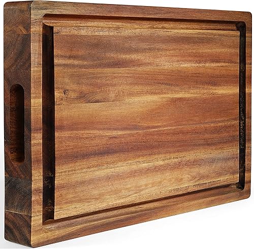Tabla de cortar de madera de acacia (16 x 12 x 1.5 pulgadas) y bloque de carnicero de madera, tabla de cortar, reversible multiusos para carne,