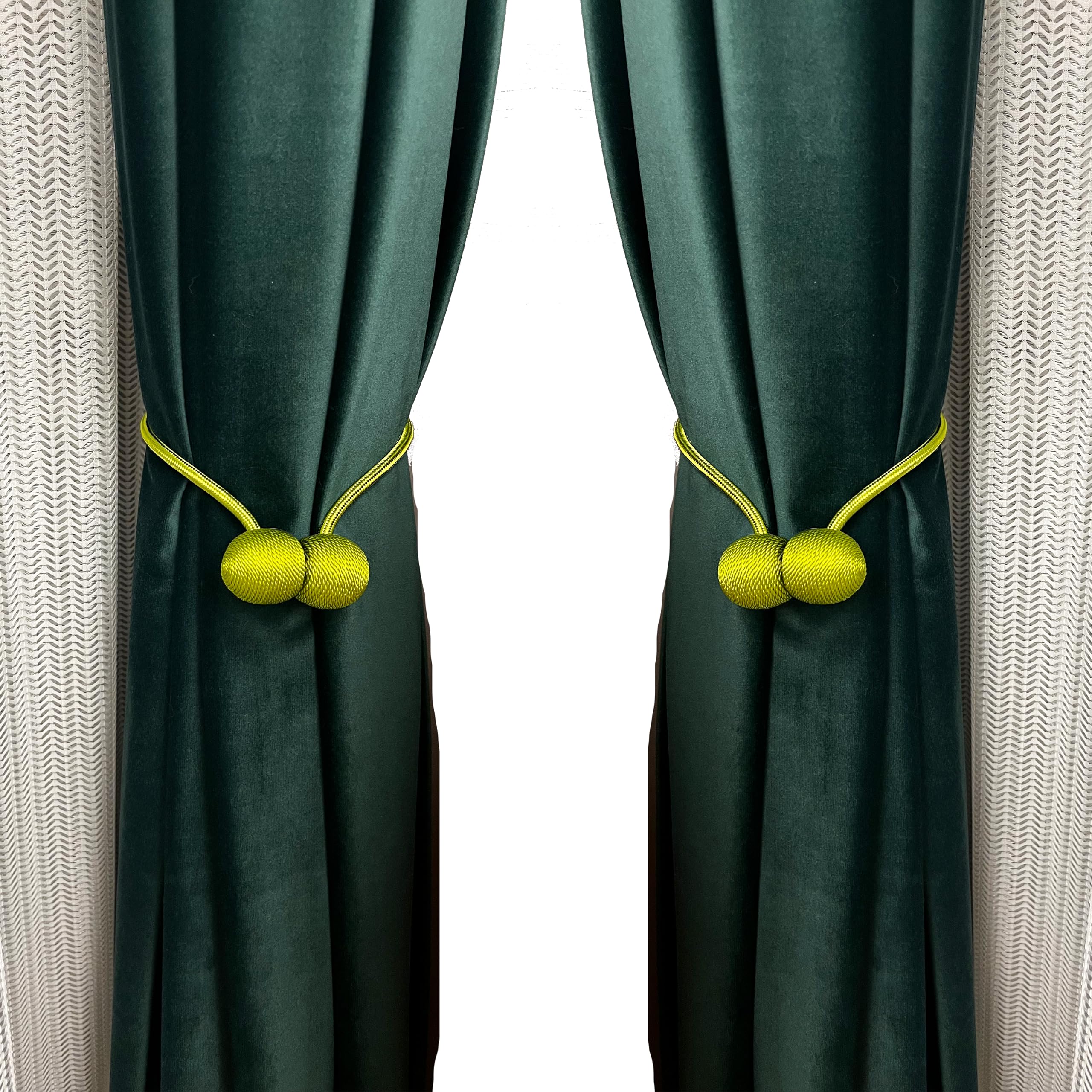 ED-Lumos 2 x Curtains Tiebacks Magnetic Green Curtain Rings with Rope for Children's Bedroom Decoration