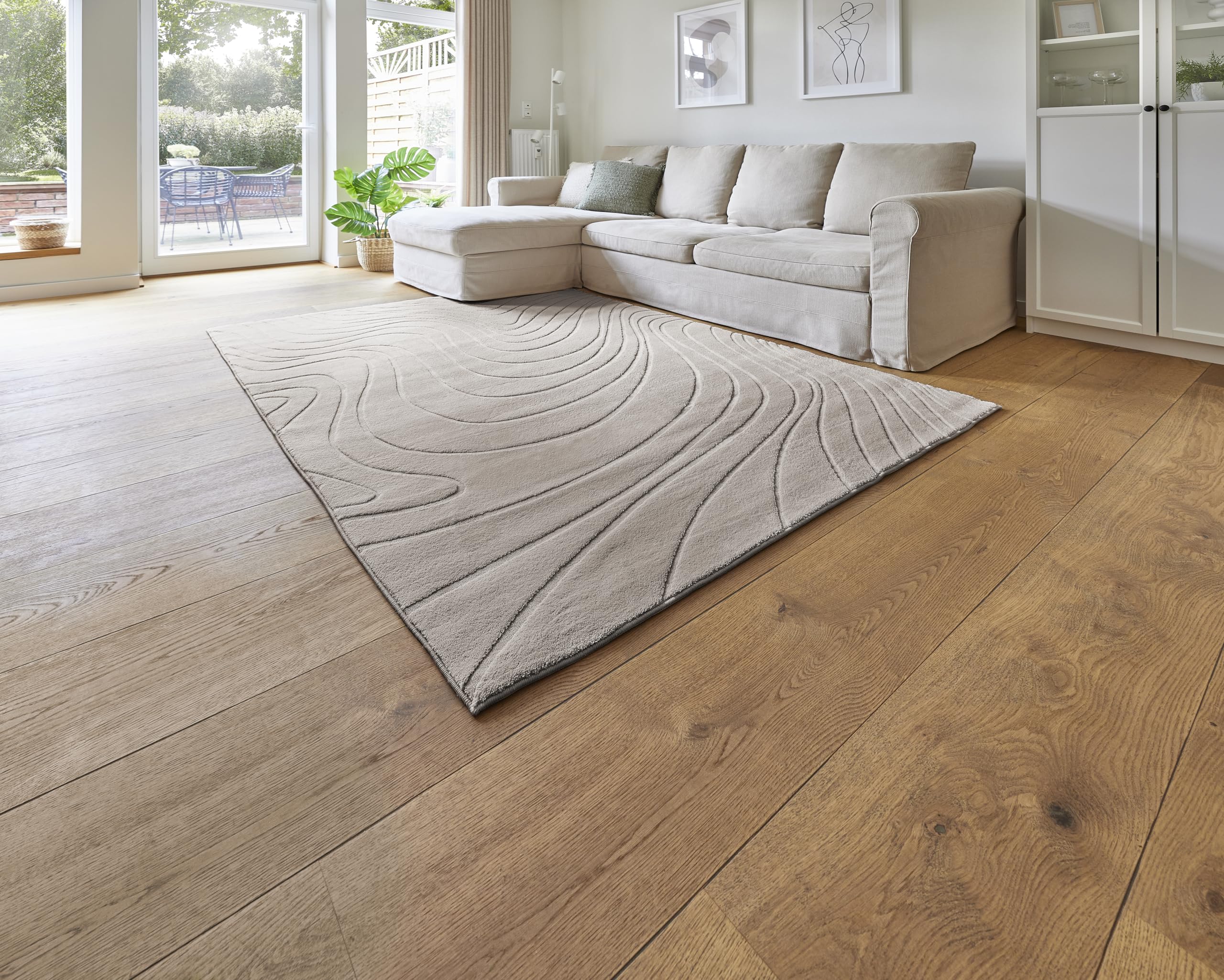 andiamo Teppich Dale - Kurzflorteppich mit Hoch-Tief-Effekt für das Wohnzimmer Schlafzimmer - Webteppich mit hoher Flordichte - angenehm weich - 160 x 230 cm in Greige