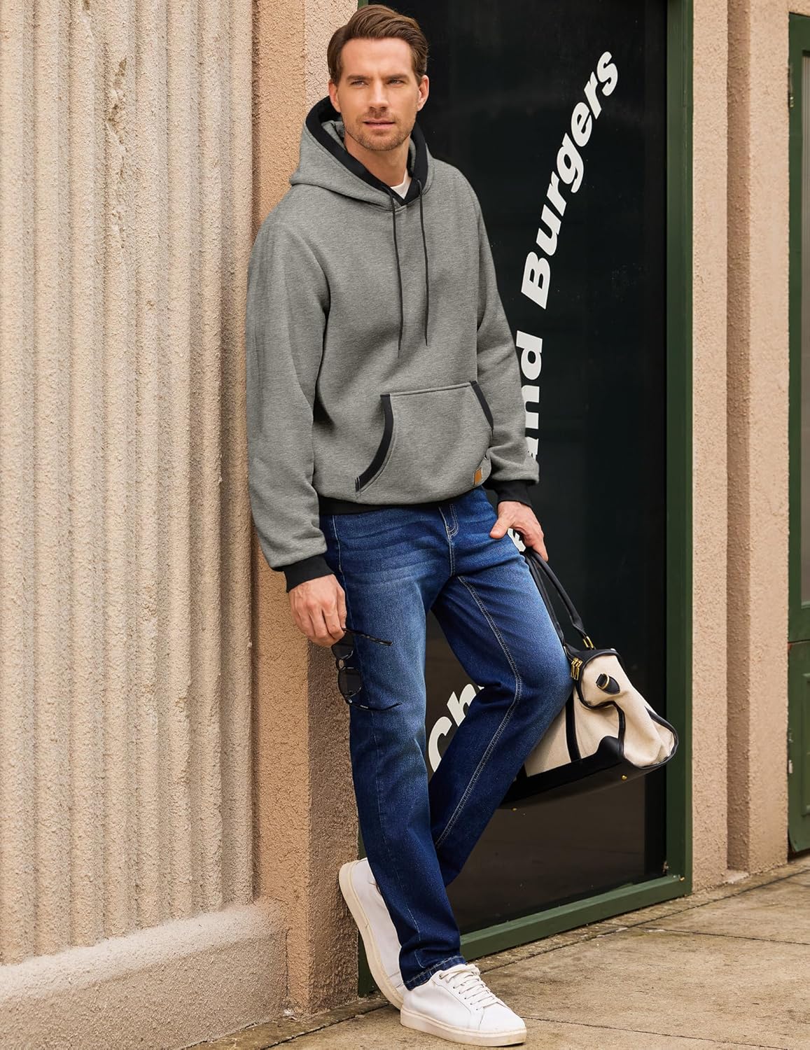 JMIERR Men's Cotton Casual Hoodies Sweatshirts Fashion Long Sleeve Drawstring Fleece Pullover Hoodie with Pockets - Image 3