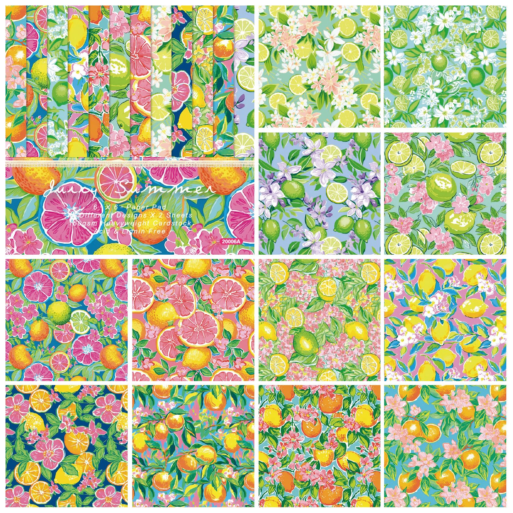 Carta per Scrapbooking, 6"x6", 48 Fogli di Carta con Motivo Floreale in Seta, cartoncino Primaverile monofacciale, Carta Decorativa Artigianale da 160 g/m²(348)
