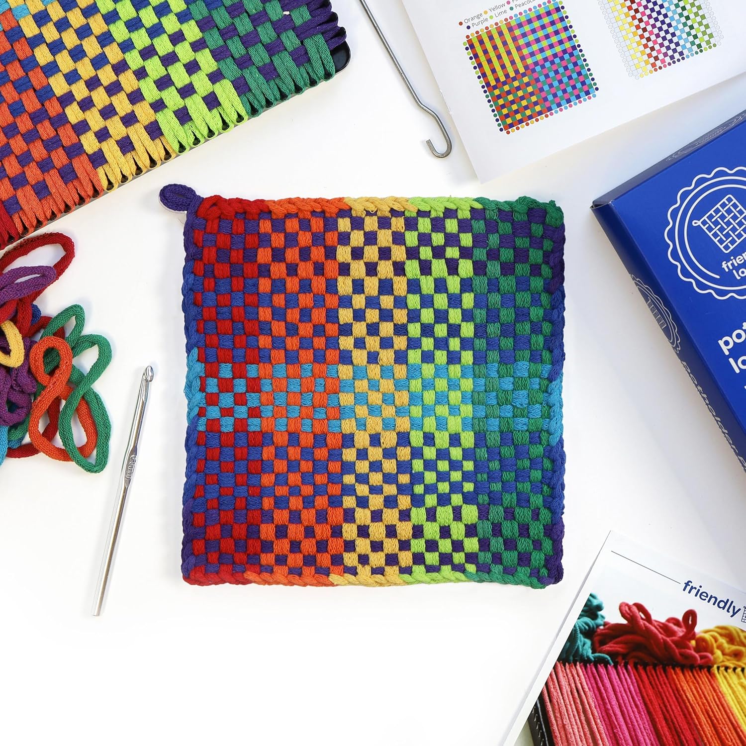 Harrisville Designs Friendly Loom Potholder Pro Weaving Kit | 10”x10” Sturdy Metal Loom and Quality Cotton Weaving Loops | Complete Kit to Weave 2 Large, Durable Potholders | Made in the USA