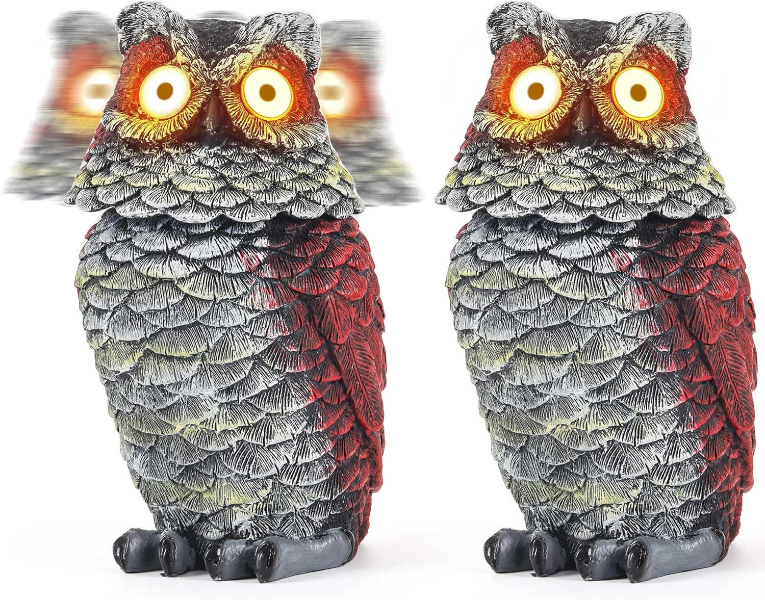 2 Pack Solar Owl Decoys to Scare Birds Away Rotating