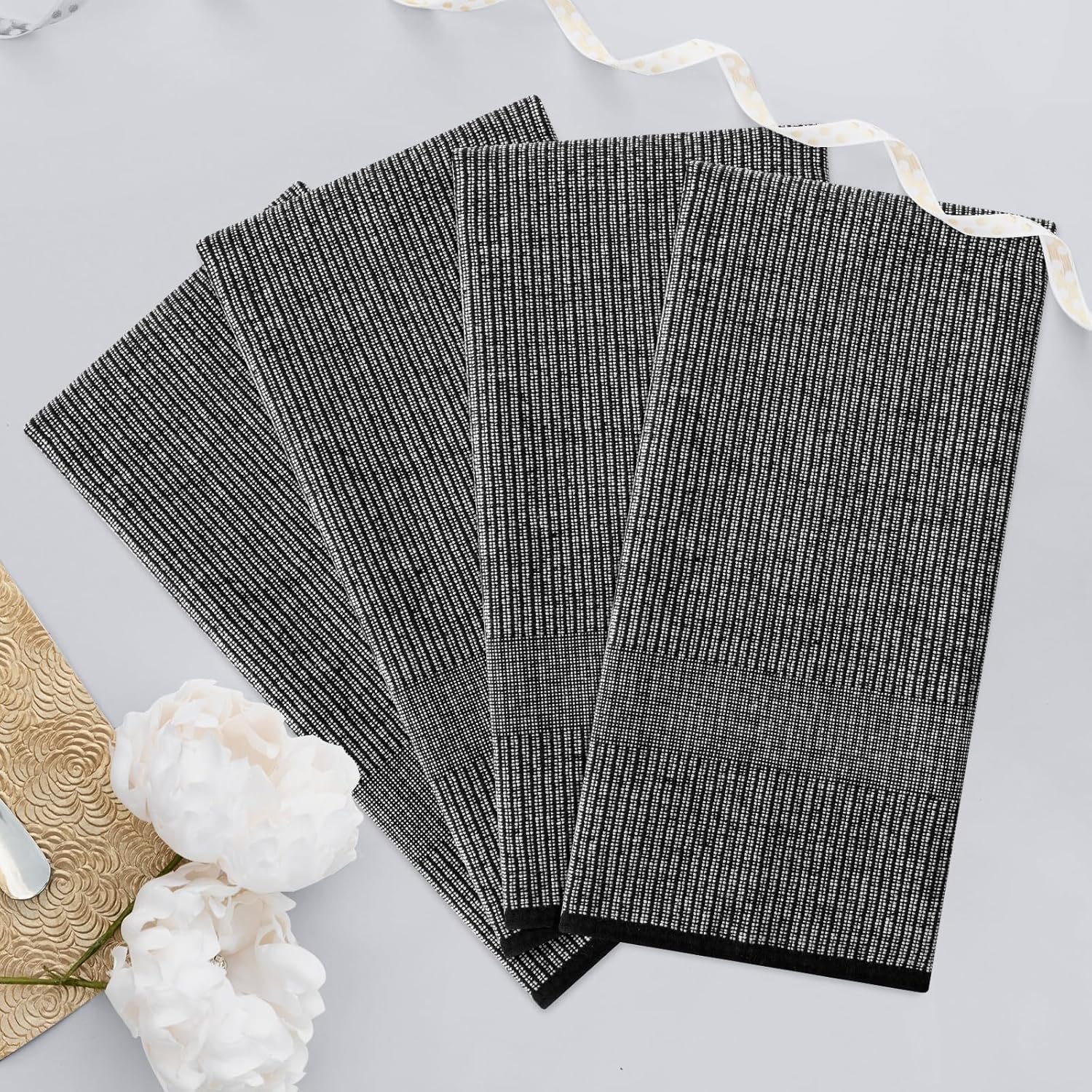 Homaxy Premium Kitchen Towels(18”x 28”, 6 Pack), Large Cotton Kitchen Hand Towels, Flat and Terry Dish Towels, 380 GSM Highly Absorbent Tea Towel Set with Hanging Loop, Black - Image 7