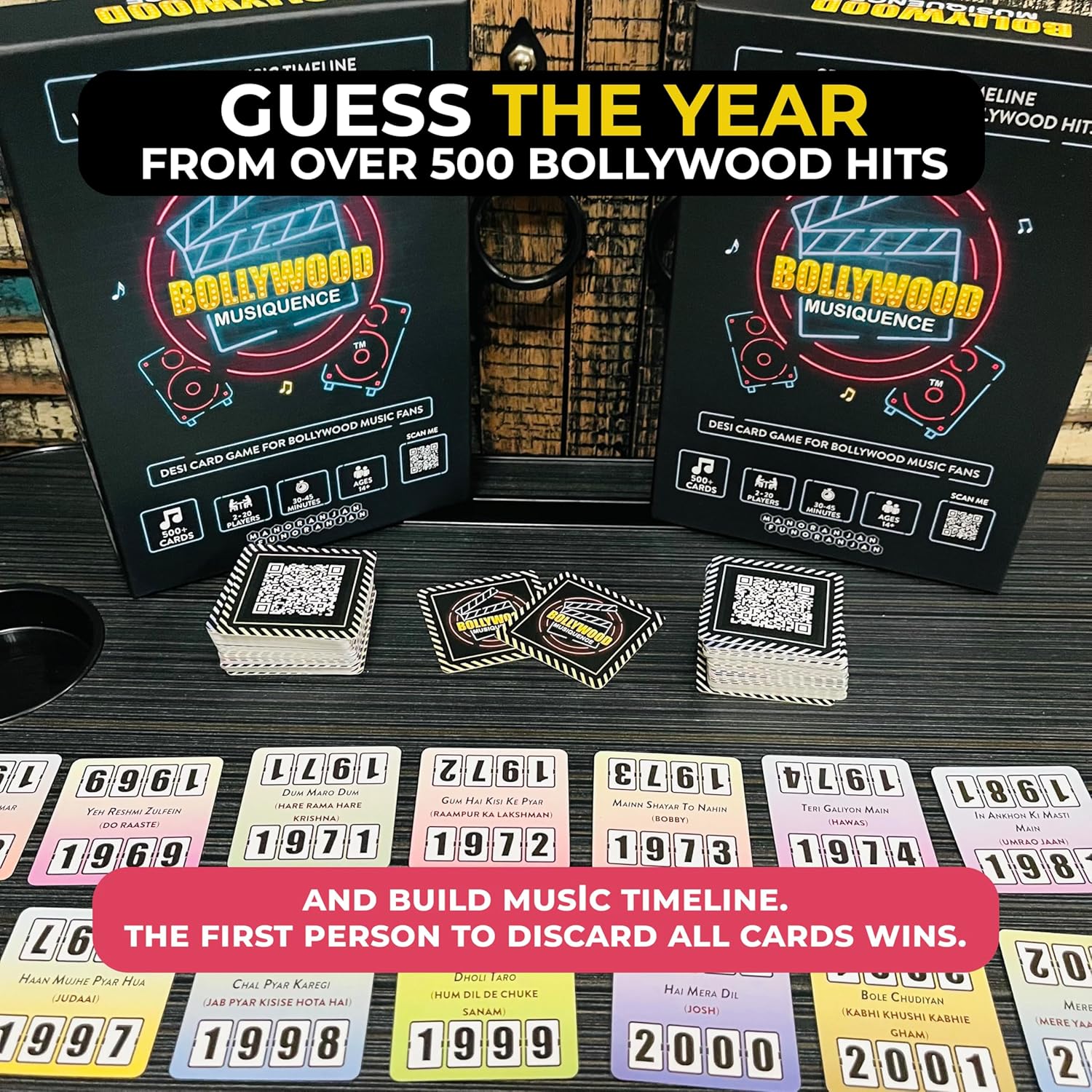 The Bollywood Music Party Card Game, Fun Hindi Music Filmi Trivia Card Game, 2-24 Players, 500 Plus Indian Music Hits Cards, Great for Desi Friends and Family Game Nights and Parties