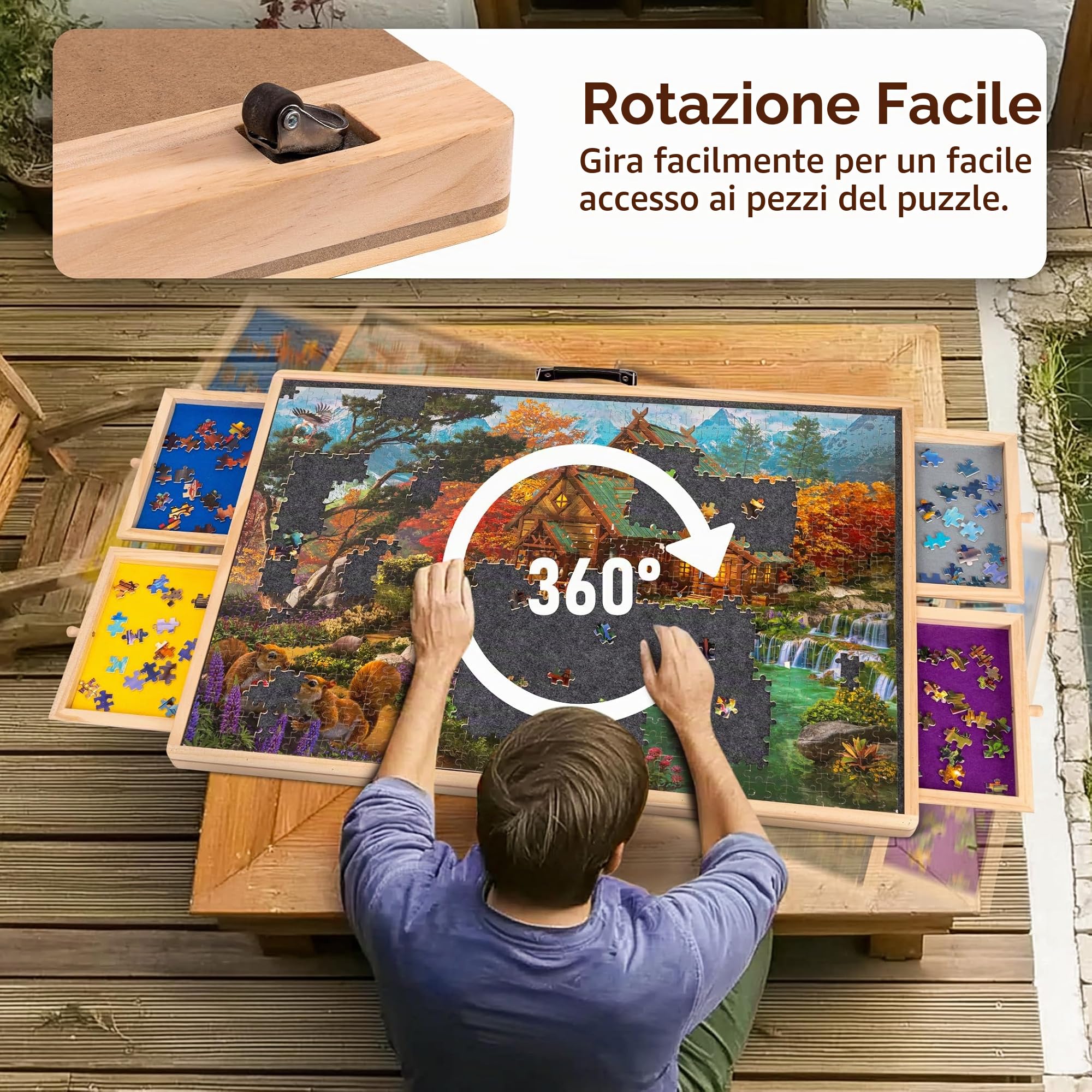 Lavievert Puzzle girevole da 1000 pezzi con 4 cassetti di scorrimento, tavolo puzzle ribaltabile con copertura, altopiano puzzle in legno con tavolo antiscivolo per adulti