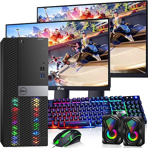 Dell Computadora de torre para juegos RGB - Intel i7 6 generación, NVIDIA GTX 1050 Ti 4GB, RAM DDR4 de 16 GB, SSD de 1 TB, pantalla LED dual de 24