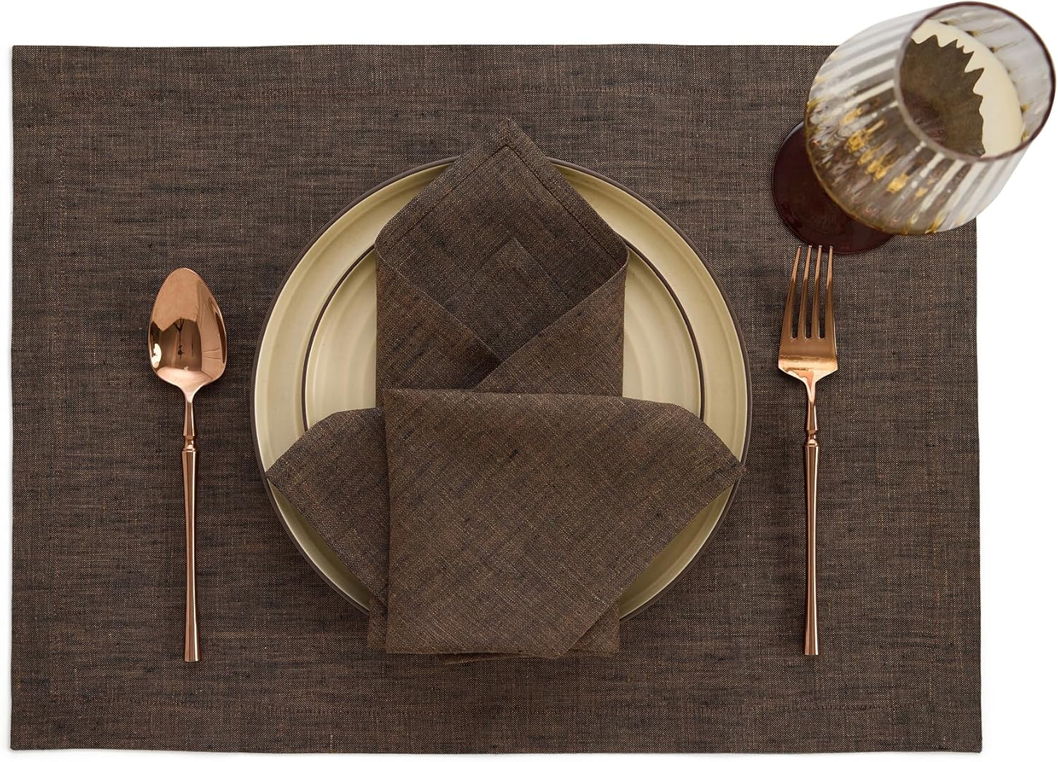 Solino Home Linen Cloth Napkins Set of 4-100% Pure Linen Chambray Brown Dinner Napkins 20 x 20 Inch for Winter, Mothers Day - Athena, Handcrafted and Machine Washable - Image 2