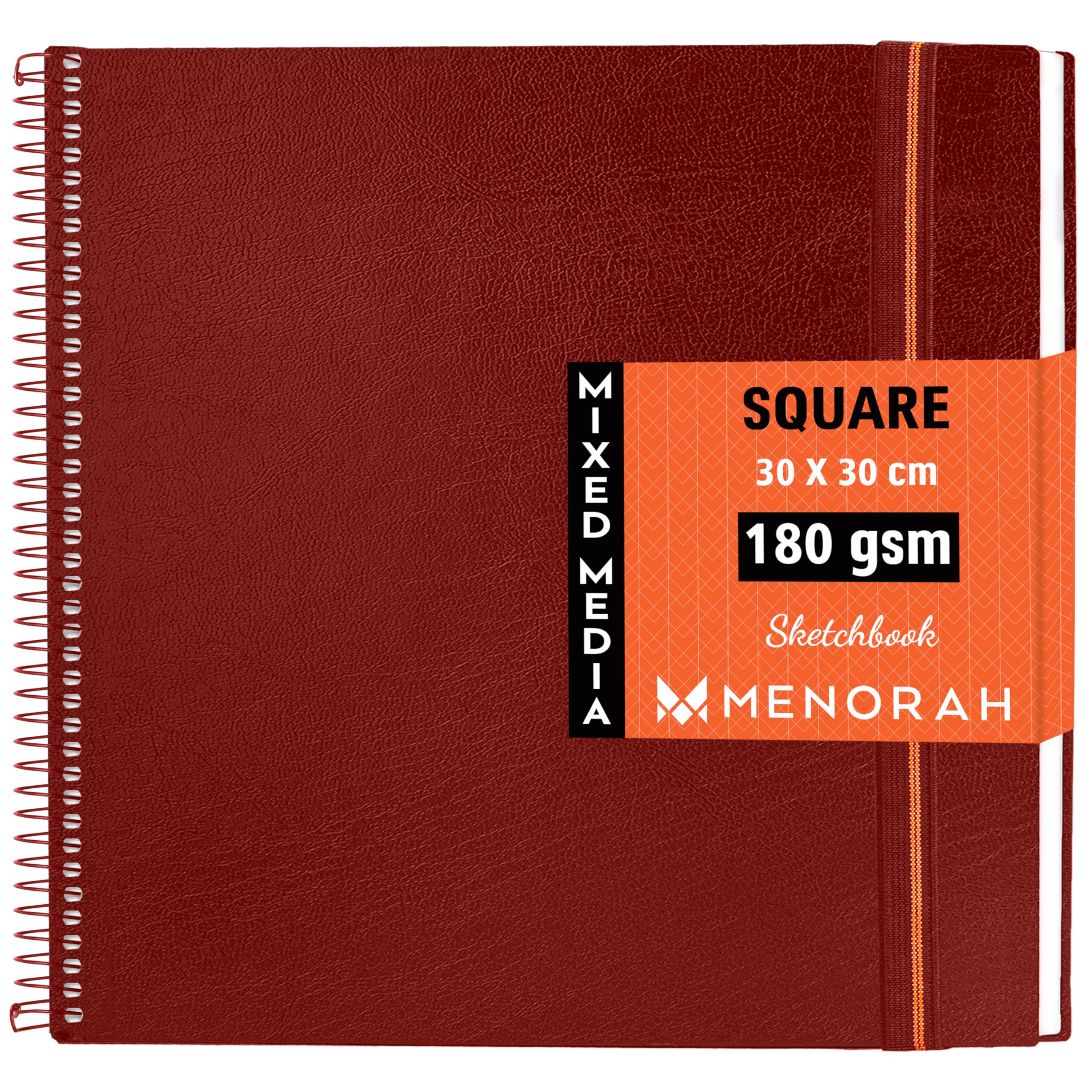 MENORAH - Square Spiral Sketch Book for Artist - 180 GSM - 100 Pages/50 Sheets -Square Sketchbook for Drawing,Painting,Light Watercolor, Acrylics, Gouache -Metal Spiral Bound -(30.0 x 30.0 cm) -Red