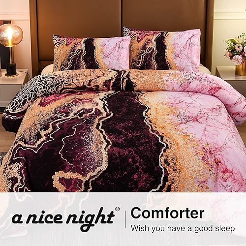 Miniatura 7 de A Nice Night Juego de ropa de cama con estampado de mármol como montaña ardiente, diseño de ilustraciones de acuarela de estilo retro, juego de