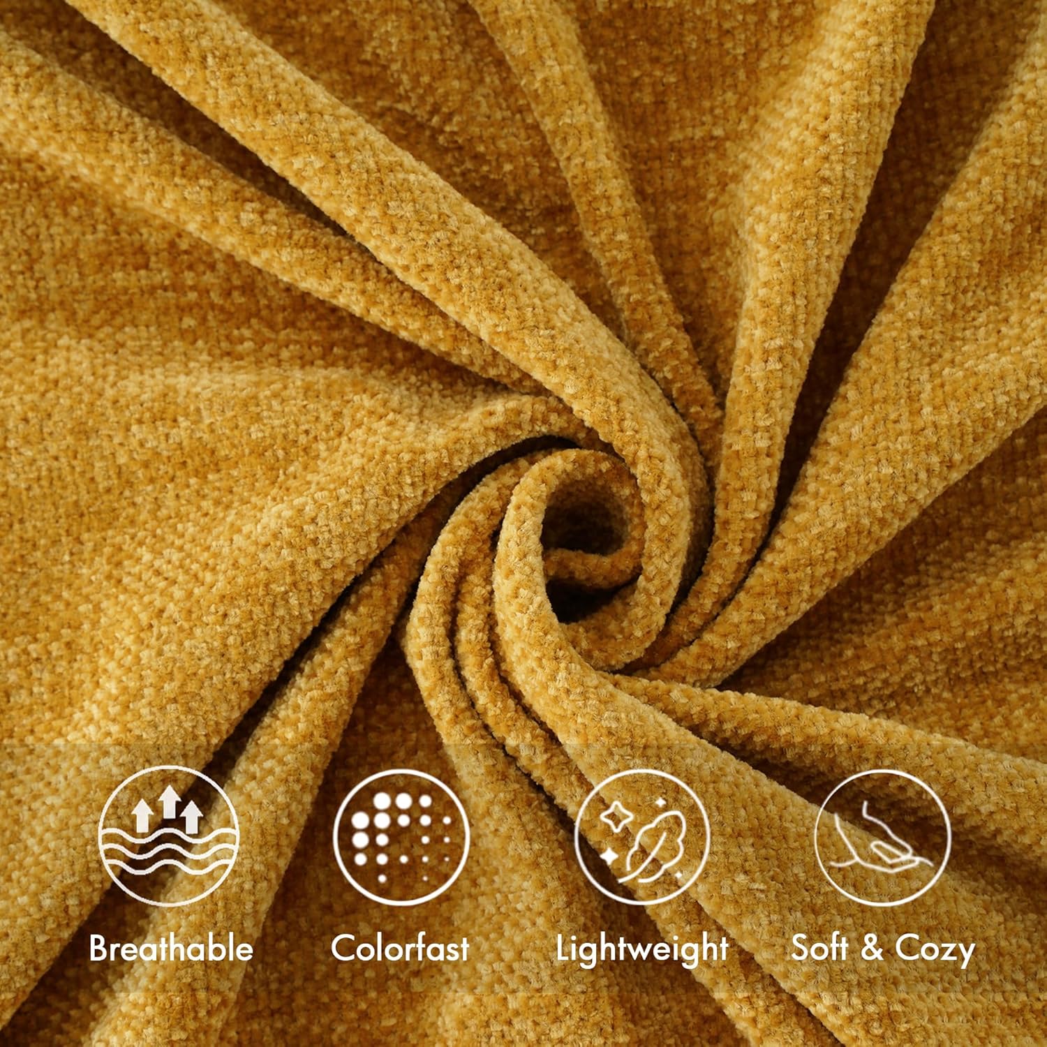BATTILO HOME Mustard Yellow Throw Blanket for Couch Bed Sofa, Yellow Gold Chenille Throw for Spring Summer, Lightweight Knit Blanket for Home Decor, 50"x60" - Image 5