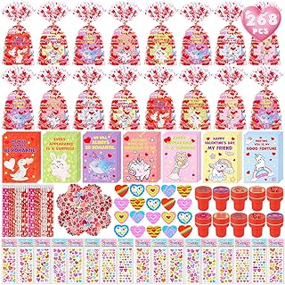 268PCS Valentines Day Gifts for Kids, Classroom Bulk 28 Packs Valentines Cards, Goodie Bags,