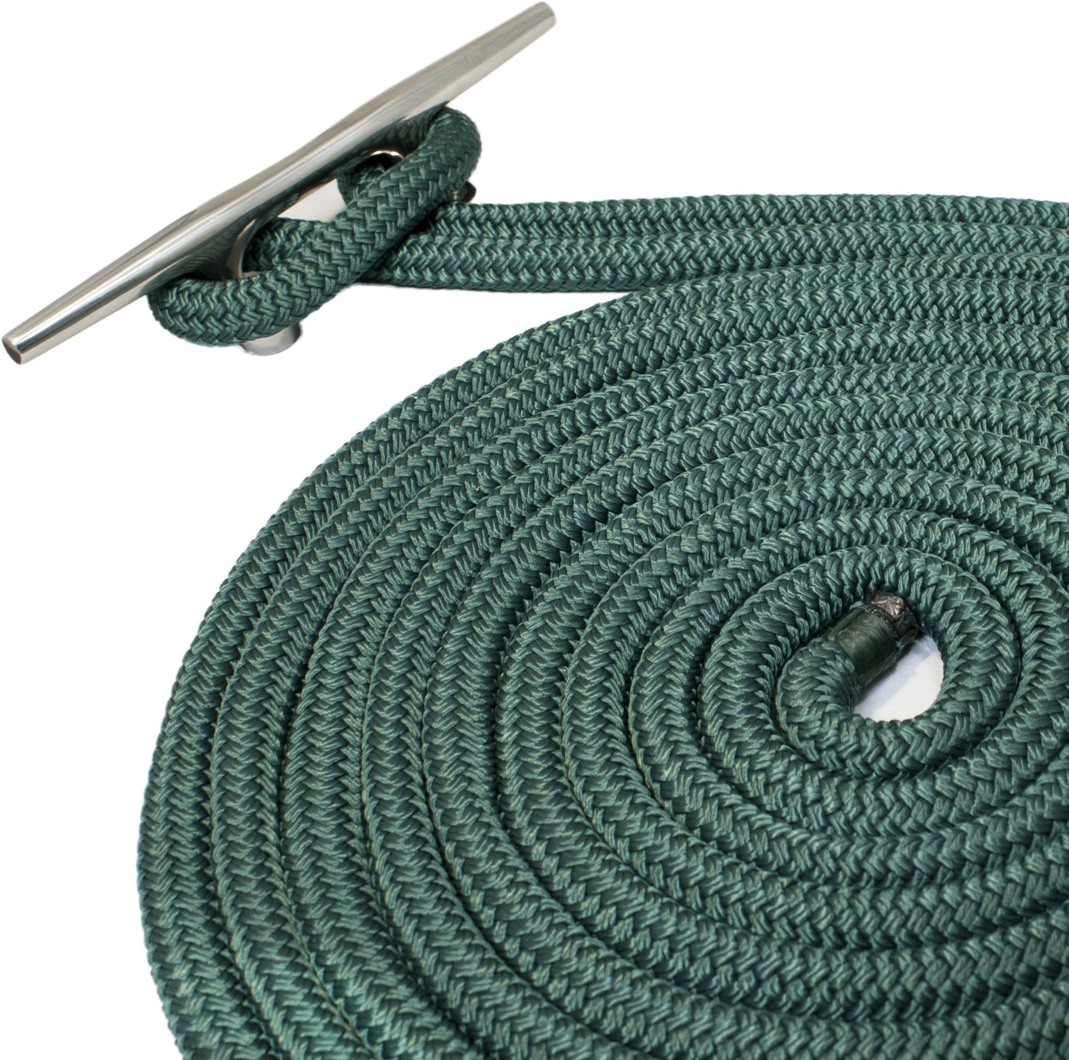 CordShop Marine Double Braid Nylon Dock Line with 24-Inch Eye, Hunter Green, 3/4-Inch x 60-Feet