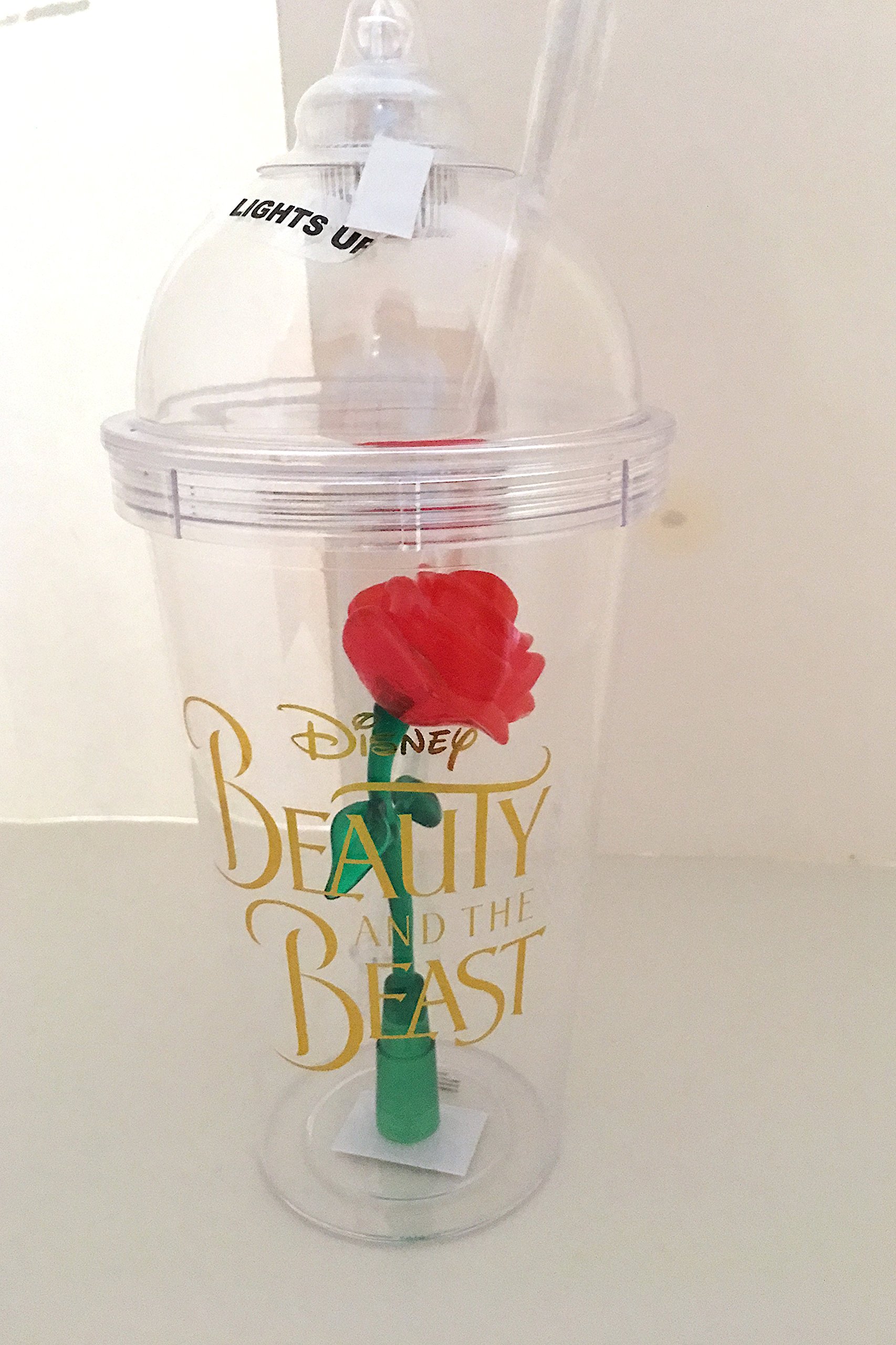 Disney Parks Beauty and the Beast Light Up Tall Plastic Cup with Rose Inside