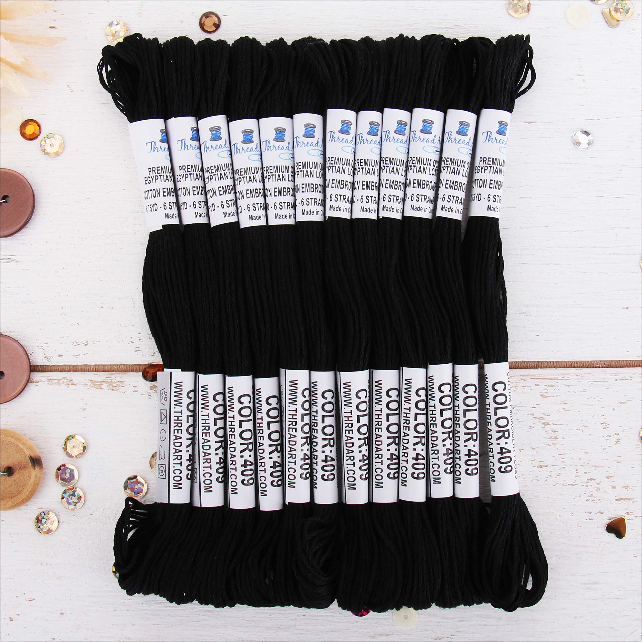 12 Skeins ThreadArt Cotton Embroidery Floss, Black