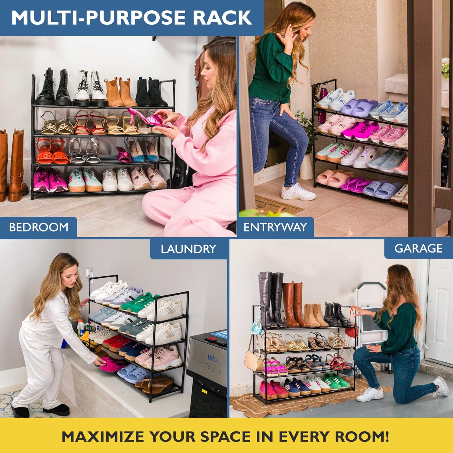 Sundaze Shoe Rack, 4 Tier Metal Shoe Rack for Front Door Entrance