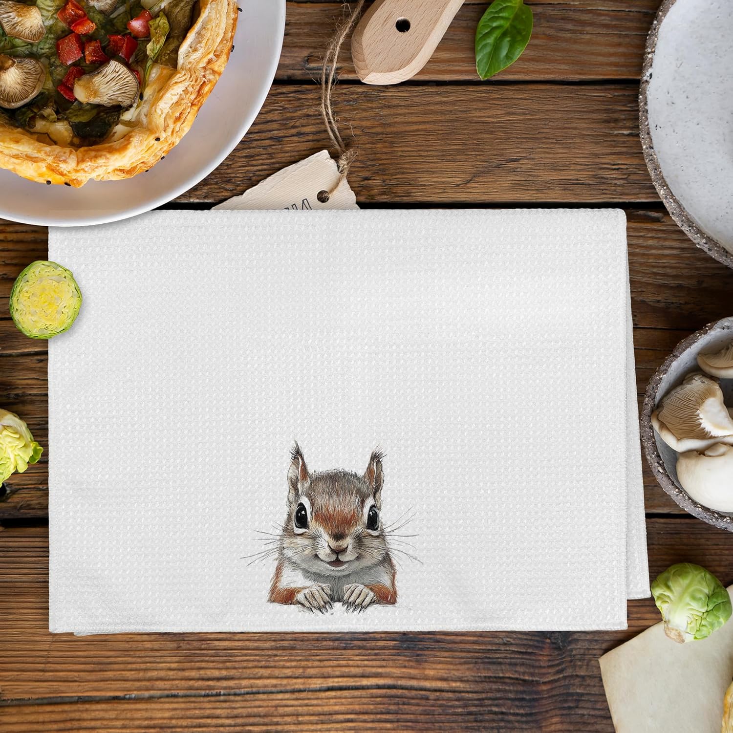 Funny Fall Squirrel Kitchen Towels and Dishcloths Sets of 2, Squirrel Decor Gifts, Woodsy Rustic Cabin Lodge Forest Nursery Home Decor Dish Hand Tea Towels for Bathroom Kitchen, 16x24 Inches - Image 3