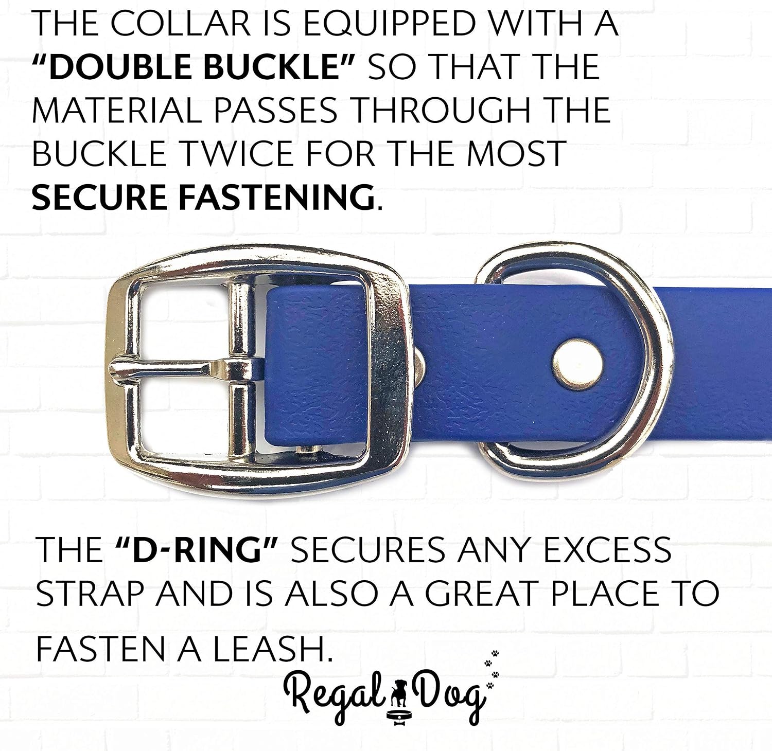Waterproof Heavy Duty Blue Center-Ring Dog Collar and Leash - Vinyl-Coated Webbing Water Resistant, Anti and Easy to Clean Dog Collar with Double Buckle and D Ring for Large or XL Dogs