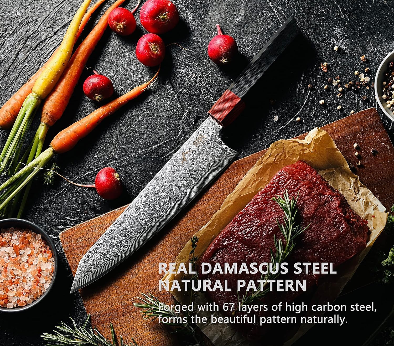 Kiritsuke Chef Knife 8.5 Inch, Japanese Damascus Knife 67-Layer Steel with G10 Handle - Sharp VG-10 High Carbon Stainless Steel for Home and Kitchen