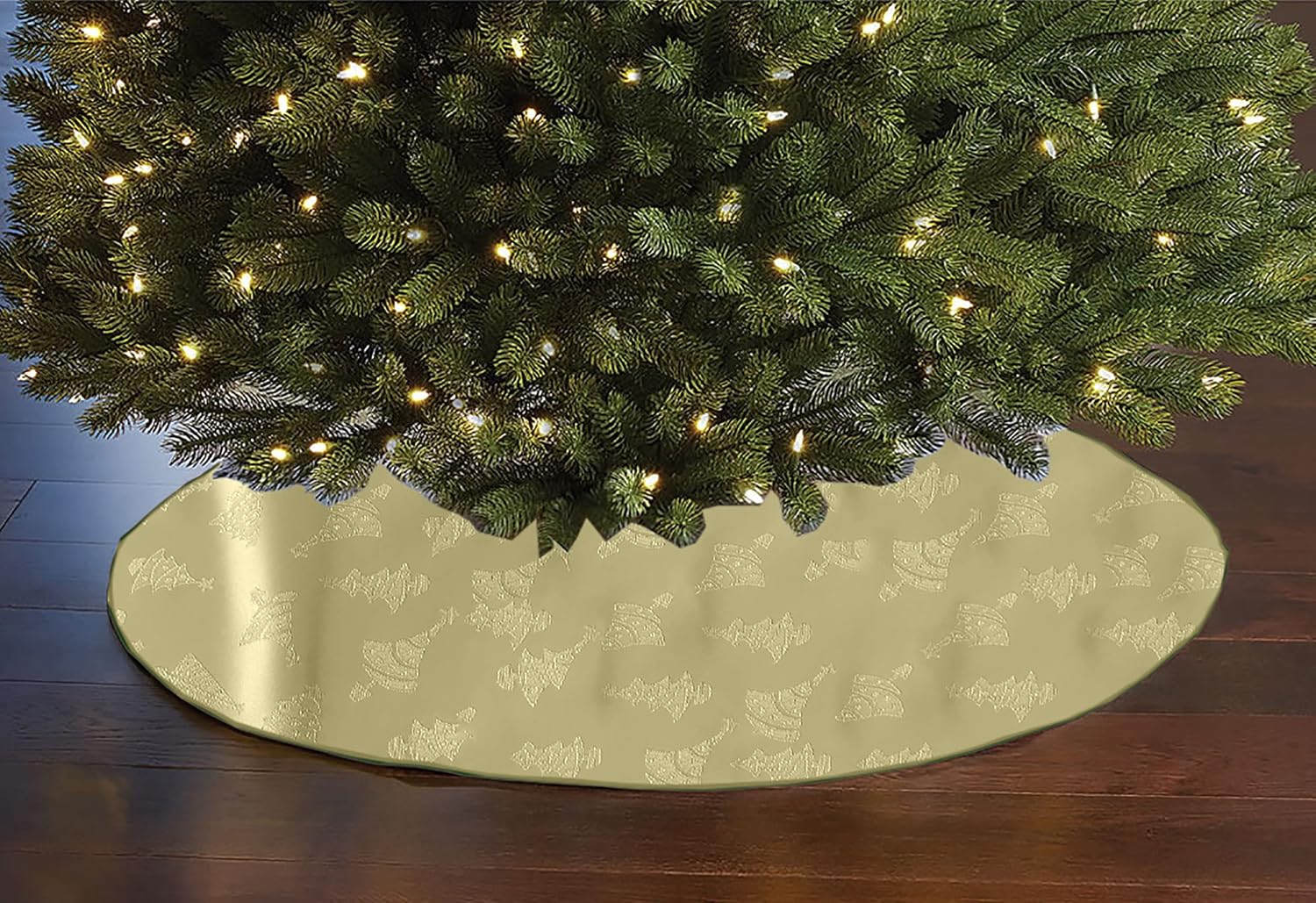 lovemyfabric 56" Round Tree Skirt for Christmas & Holiday Tree Decor / Snowflakes / Christmas Trees / Stars (Gold, Brocade Christmas Tree)