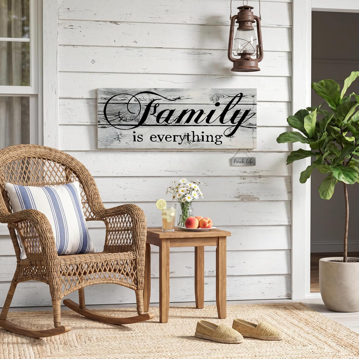 Jetec Family Is Everything Rustic Wood Sign - Farmhouse Wall Decor with Metal Hooks, Vintage Blue-Gray Hanging Plaque for Kitchen, Living Room, Entryway, Housewarming & Wedding Gift(Blue-Gray)