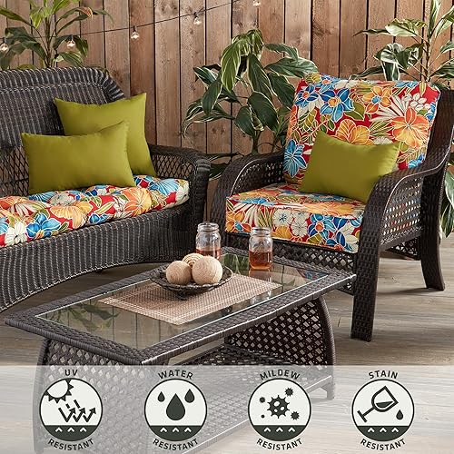 Miniatura 6 de Greendale Home Fashions Juego de cojines para exterior de 2 piezas de asiento profundo, Aloha Carmesí