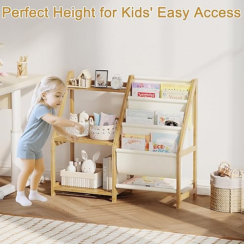 Miniatura 6 de BAMBANG Estantería para niños y almacenamiento de juguetes, estante de libros de 3 niveles para niños, estantería Montessori para bebé, dormitorio,