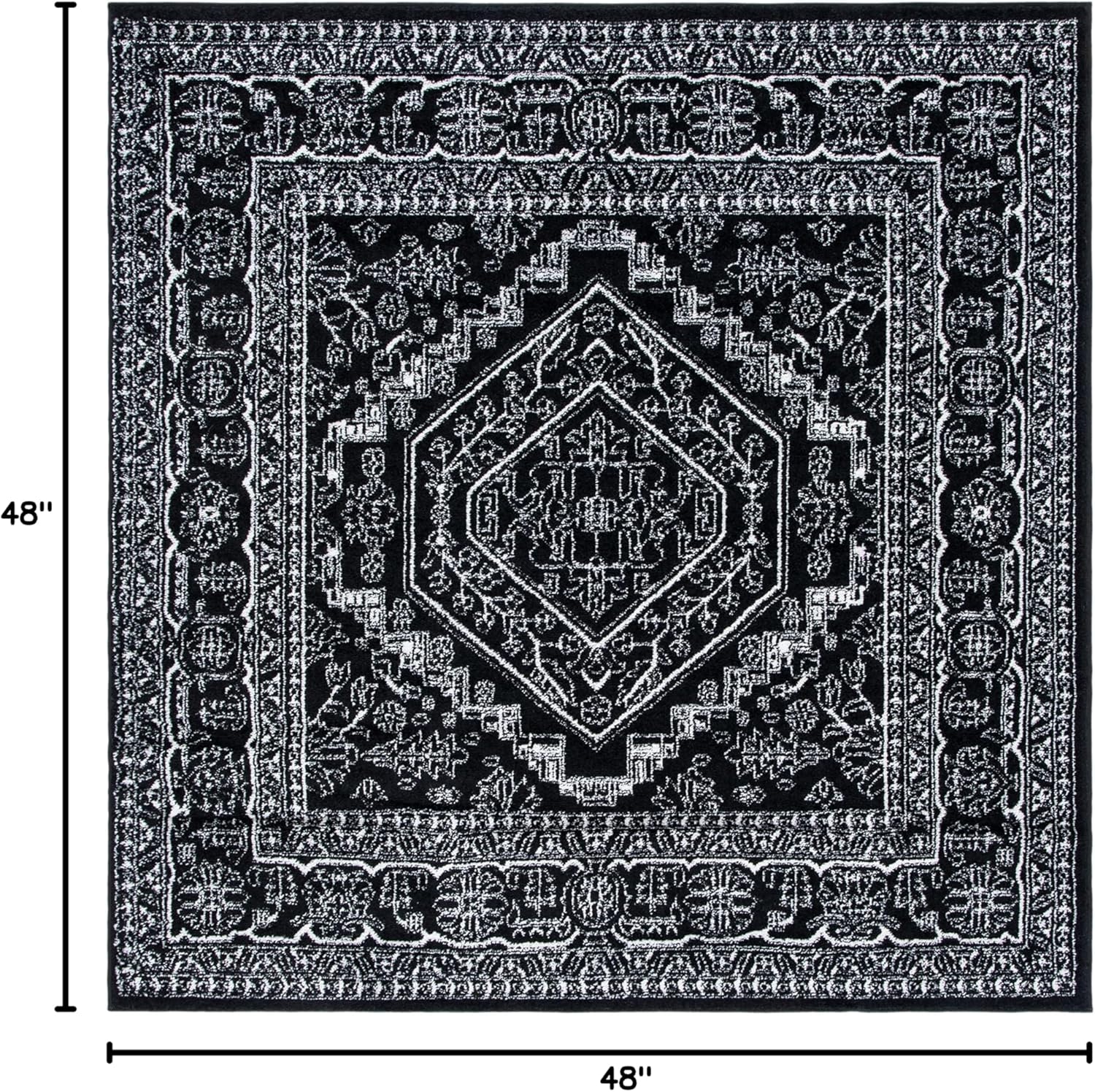 SAFAVIEH Adirondack Collection Area Rug - 4' Square, Black & Ivory, Oriental Medallion Design, Non-Shedding & Easy to Clean, Ideal for Living Room, Bedroom, Dining Space (ADR108Z)