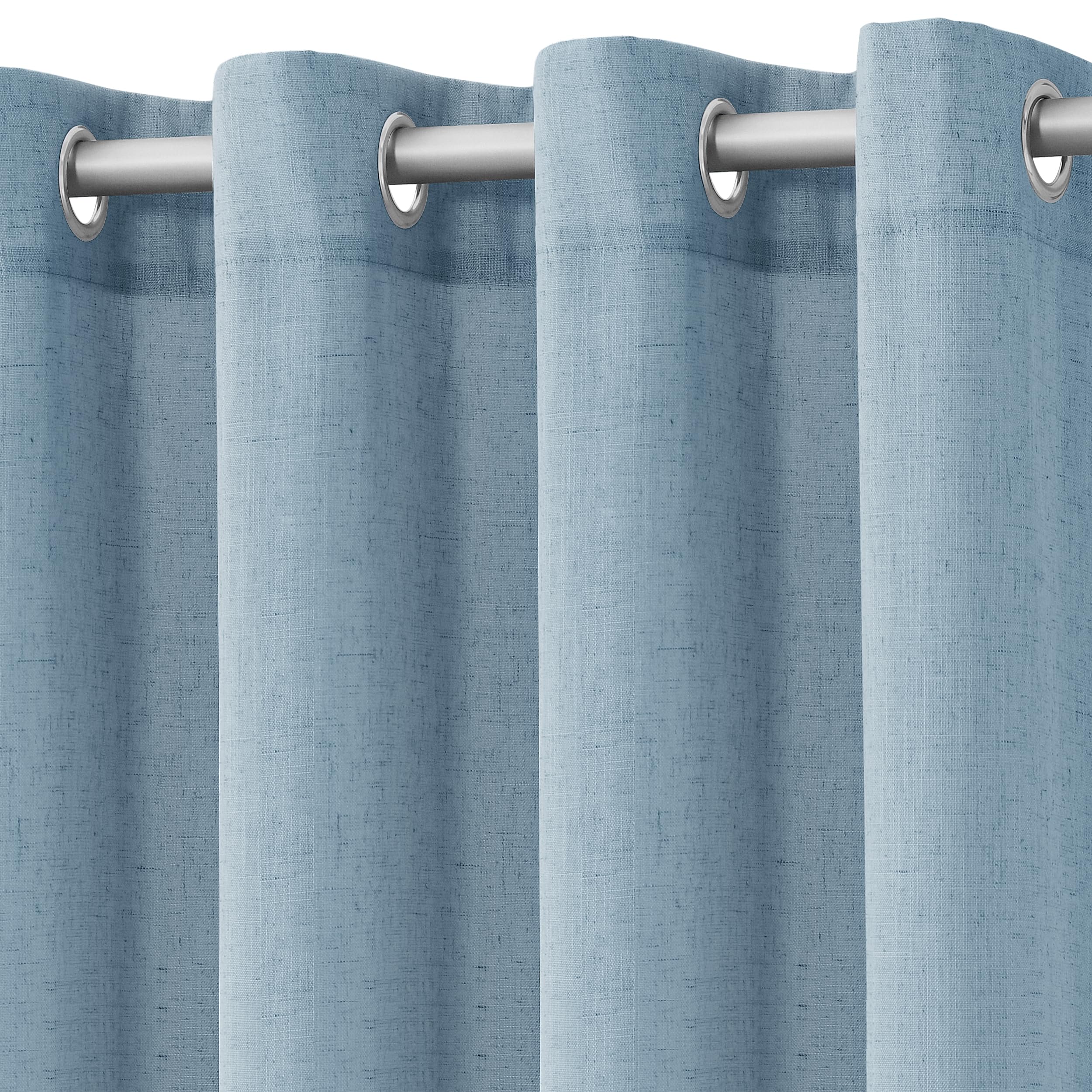 Nanspring Blue Linen Curtains 96 Inches Long for Living Room Grommet
