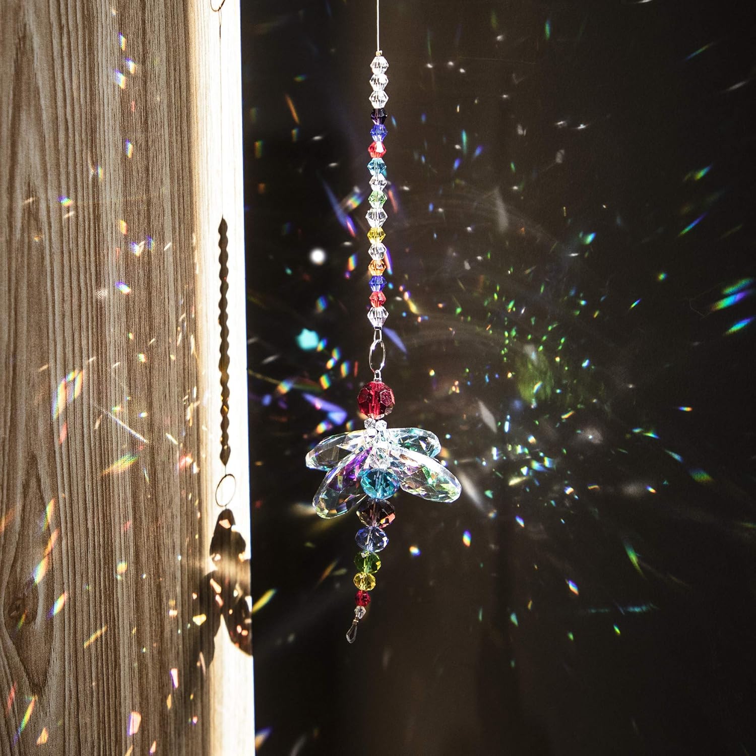 YU FENG Hanging Dragonfly Pendant Chandelier Crystal Ball Prisms Rainbow Beads Chakra Suncatcher Home Windows Decor : Patio, Lawn & Garden
