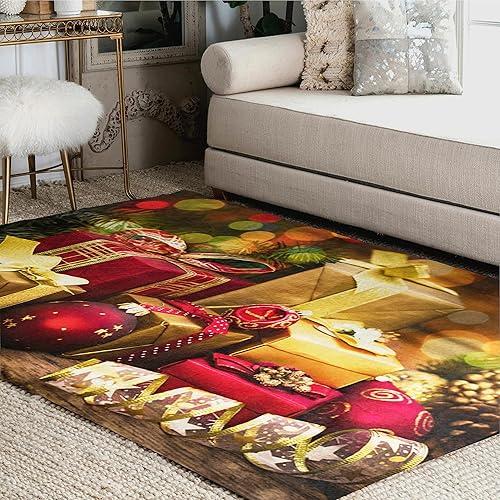 ALAZA Merry on The - Alfombra de madera con texto en inglés Happy New Year para sala de estar, dormitorio, 7 x 5 pies