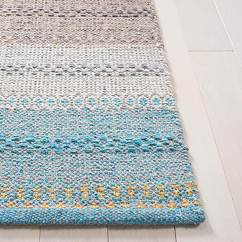 Miniatura 4 de Safavieh Colección Montauk - Alfombra de área de 8 x 10 pies, gris y naranja, hecha a mano de algodón a rayas, ideal para zonas de alto tráfico en