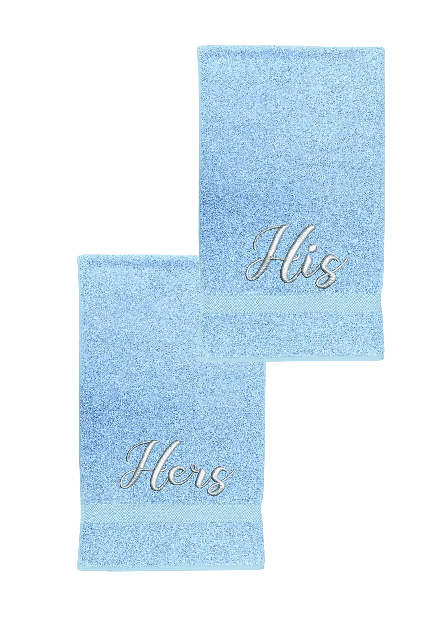 La Maison 100% Egyptian Cotton Embroidered His and Hers Soft Waffle Pack of 2 Couples Hand Towel Bath Towel Sets Wedding (Bath Sheet Set, Sky Blue)