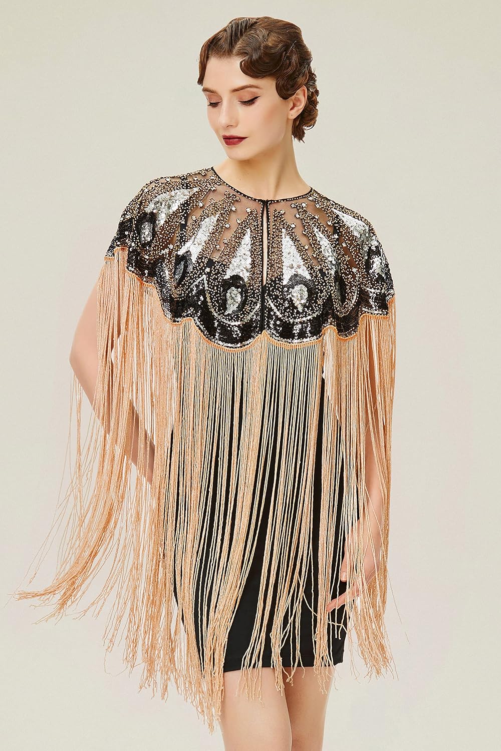 BABEYOND 1920s Shawl Wraps Long Fringed Evening Cape Sequin Beaded Party Shawl - Image 3
