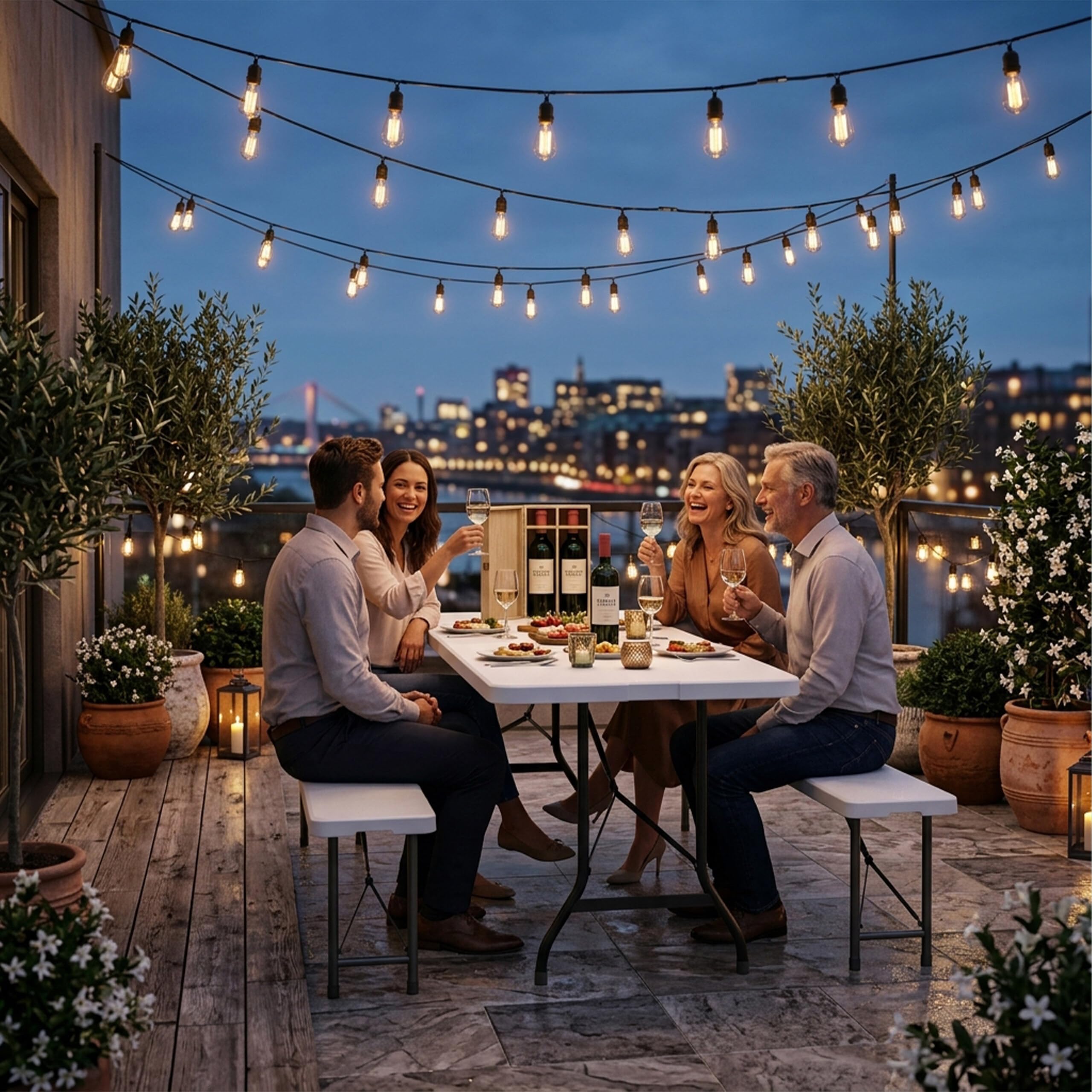 Relaxdays Table de Jardin Pliante, 75 x 220 x 68 cm, résistante aux intempéries, Plastique & Acier, 8 Personnes, Blanche