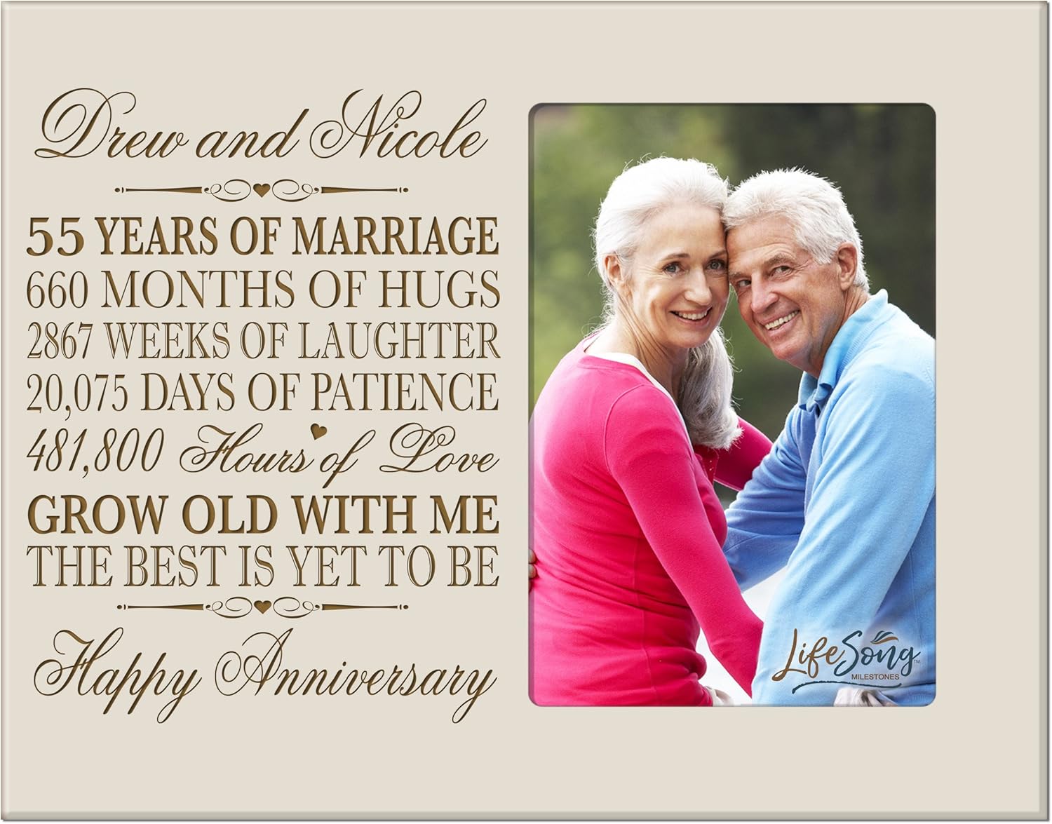 LifeSong Milestones Personalized 55th Year Wedding for Couple Custom Engraved 55th Wedding Frame Holds 1 4x6 Photo 8" H X 10" W (Black)