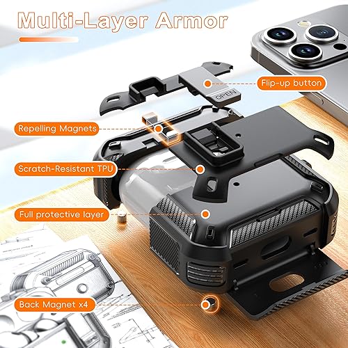 Miniatura 2 de R-fun Funda para AirPods Pro 2 con kit de limpieza, elementos de fibra de carbono, a prueba de caídas militares, soporte para teléfono y base