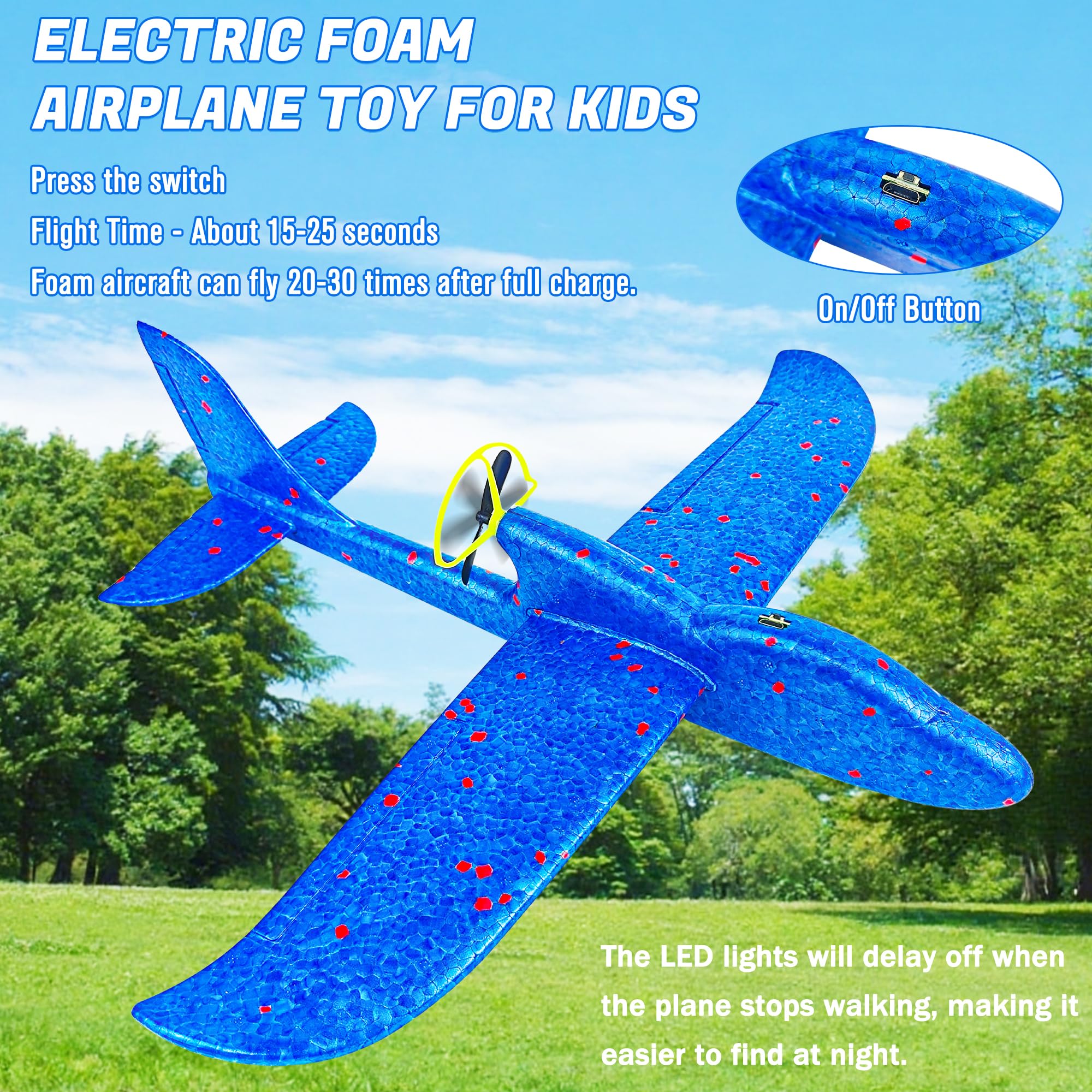 2 Stück Flugzeug Spielzeug, Styropor Flugzeuge für Kinder Elektrisches Wurfgleiter Styroporflieger Led Lichter Outdoor Spiele Flugzeug für Jungen Mädchen 4 5 6 7 8 9 10 11 12