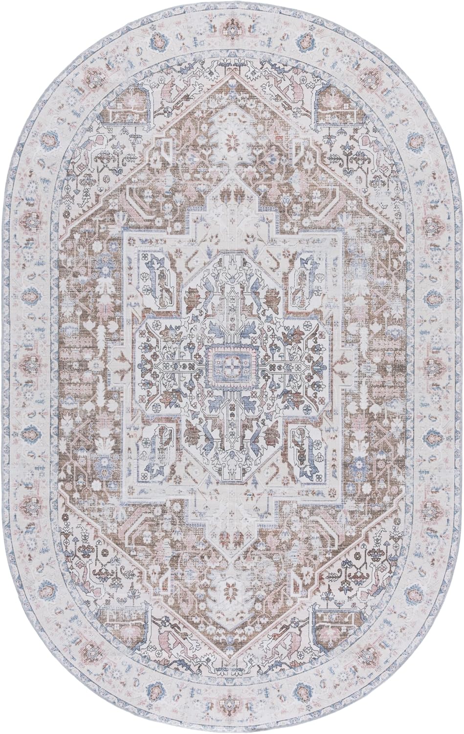 SAFAVIEH Washable Rug Arizona Collection - 5' x 8' Oval, Taupe & Beige, Slip Resistant & Easy to Clean, Ideal for Living Room, Bedroom, Home Office, Dining Space (ARZ109T)